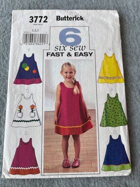 Butterick Kids Sewing Pattern 3772 Size 1 2 3 Toddler Dress Uncut